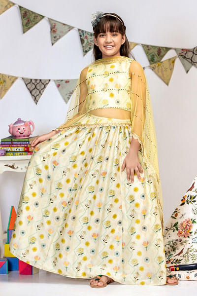 Cream printed lehenga set