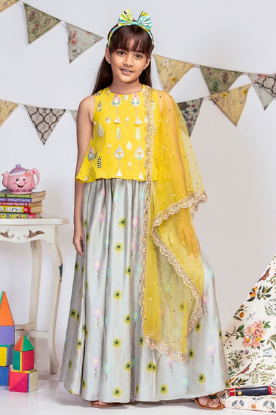 Yellow printed lehenga set