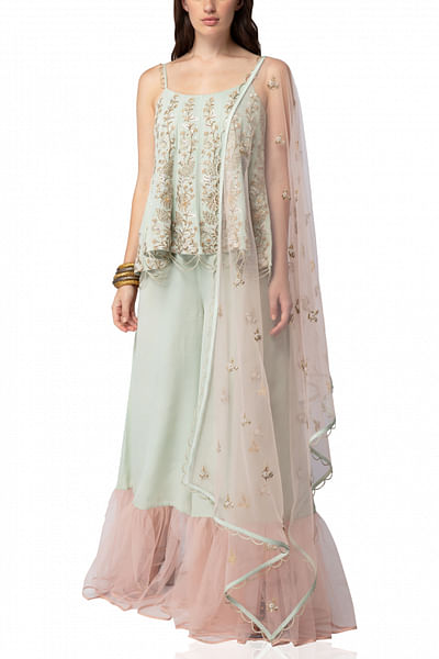 Mint anarkali with flared pants