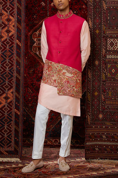 Pink jacket with kurta set