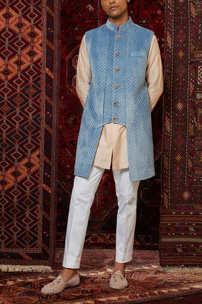 Aqua Nehru jacket with kurta set