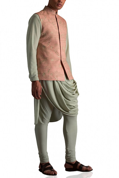 Silk embroidered Nehru jacket set