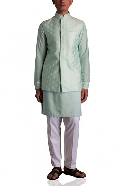 Embroidered Nehru jacket, kurta and trousers