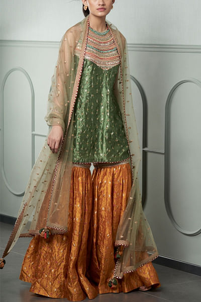 Green and yellow gharara set