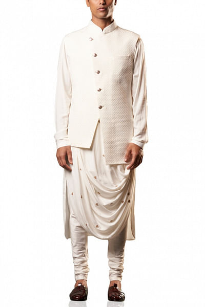 Ivory draped kurta jacket set 

