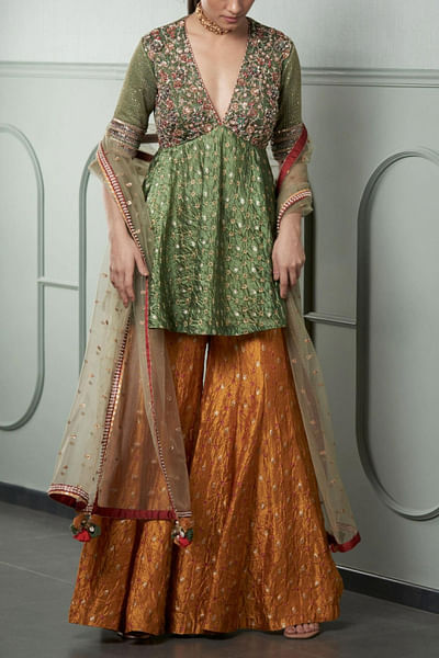 Green kalidar and sharara set