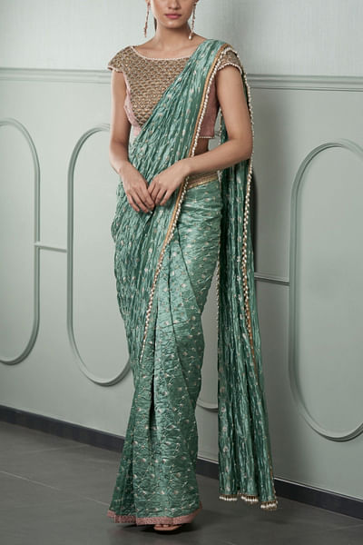 Mint embellished sari set