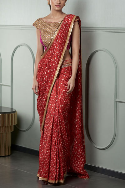 Red benarasi silk sari set