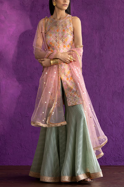 Silk brocade kurta and sharara set