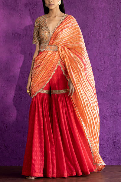 Orange pant sari set