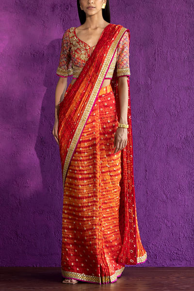 Saffron pre-stitched sari set