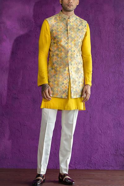 Amber printed Nehru jacket set