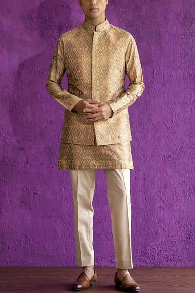 Gold ikat Nehru jacket set