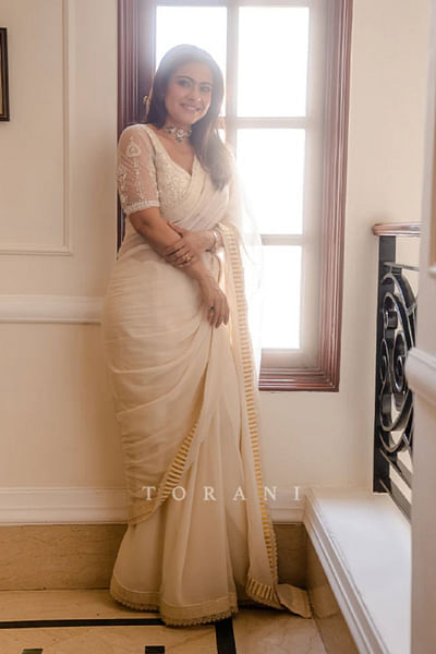 Ivory embroidered sari set