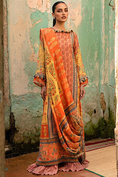 Sana Safinaz Multicoloured digital print kaftan set SANAAUG26D151007