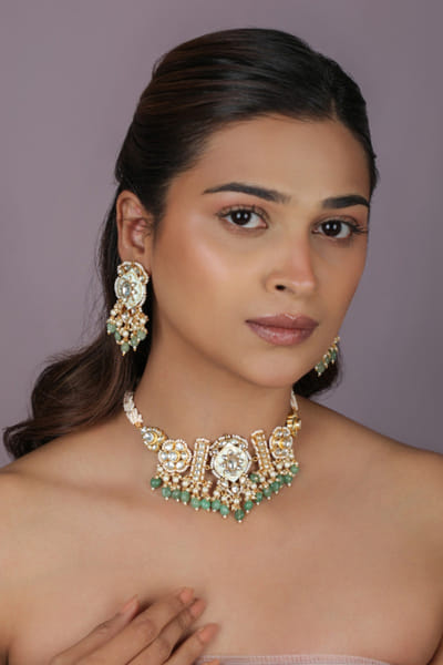 Riana Jewellery Sky blue meenakari stone encrusted choker set RIANAPR26D143328
