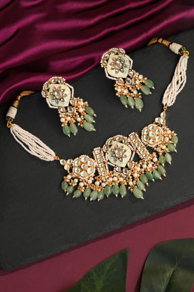 Riana Jewellery Sky blue meenakari stone encrusted choker set RIANAPR26D143328