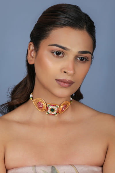 Riana Jewellery Multicolour stone encrusted jadau choker RIANAPR26D143323