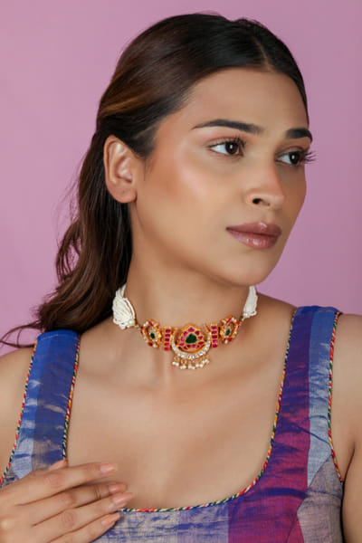 Riana Jewellery Multicolour pearl encrusted gold plated choker RIANAPR26D143319