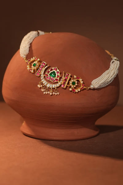 Riana Jewellery Multicolour pearl encrusted gold plated choker RIANAPR26D143319