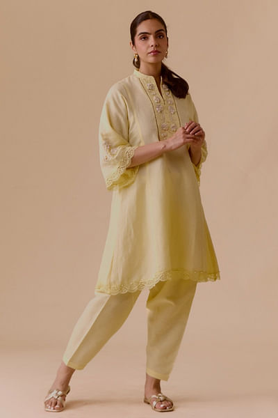 Yellow embroidered kurta set