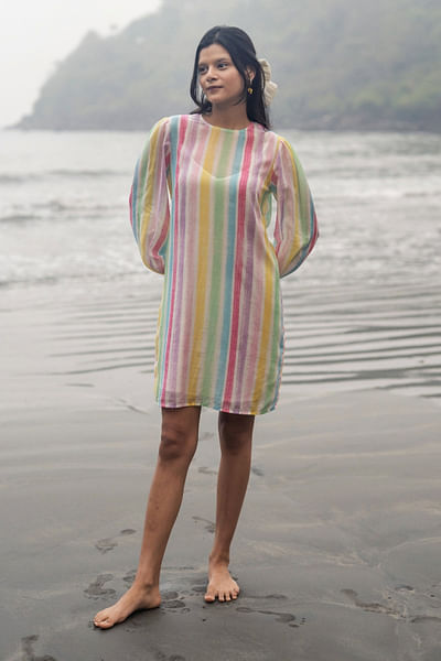 Multicolour candy stripe printed dress