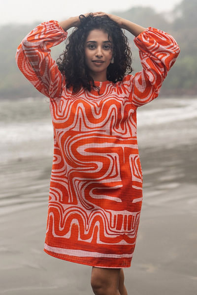 Orange abstract printed dress