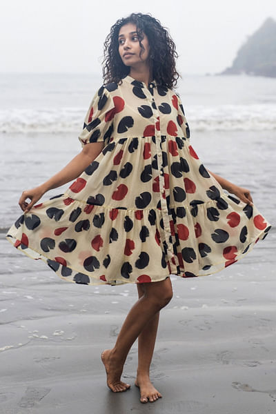 Black and red polka dot printed dress