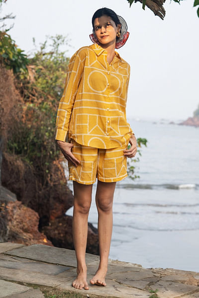 Mustard and cream geometric printed co-ord set