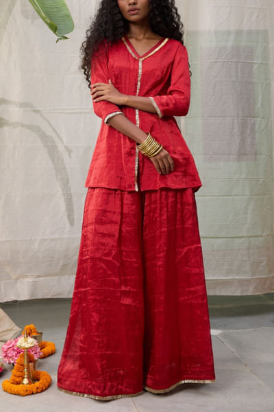 Red woven chanderi co-ord set