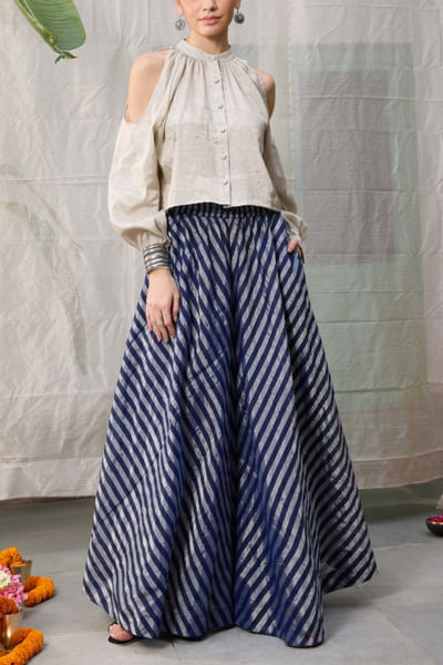 Silver and blue woven top and pant
