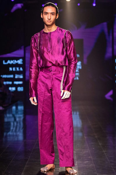 Purple short kurta and trousers