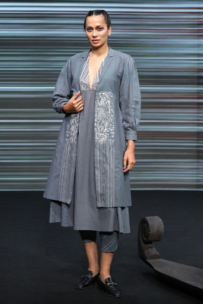 Charcoal cotton silk dress and jacket