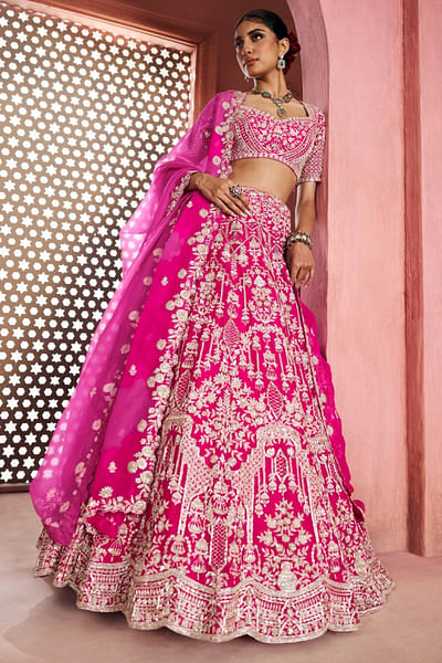 Fuchsia zardozi embroidered lehenga set