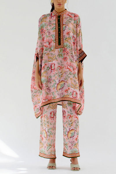 Blush silk printed tunic set
