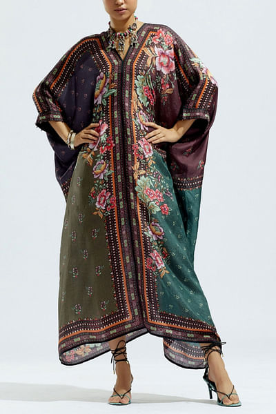 Multicolour printed silk kaftan