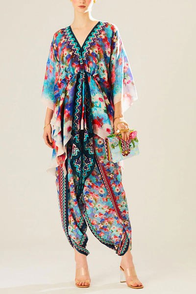 Multicolour printed kaftan dress