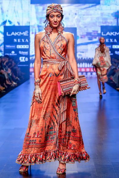 Orange halter long dress