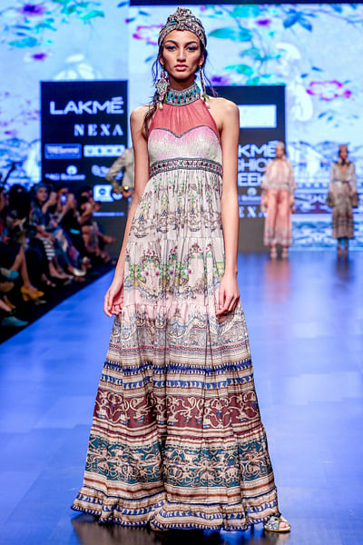 Long printed halter dress