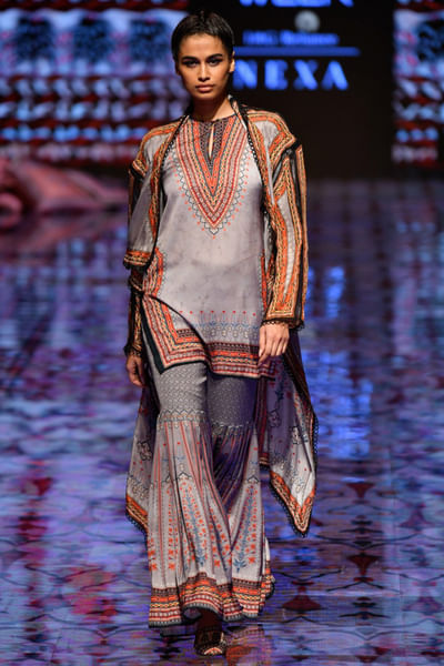 Taupe printed kurta & sharara set