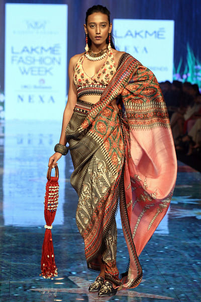 Printed pre-draped sari