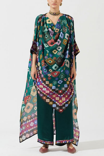 Emerald draped kaftan tunic