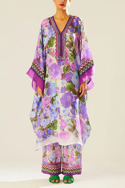 Printed silk kaftan dress