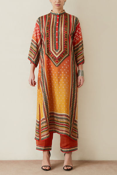 Red and yellow printed tunic and pants
