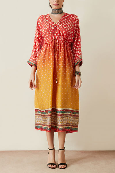 Red and yellow printed tunic