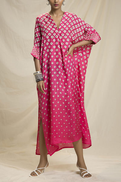 Fuchsia pink printed kaftan tunic