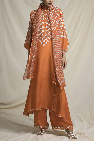 Pumpkin orange printed tunic set