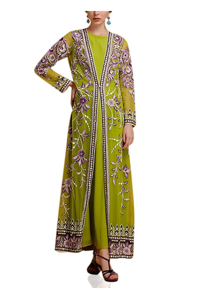 Embroidered long jacket with inner