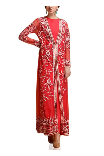 Embroidered long jacket with inner