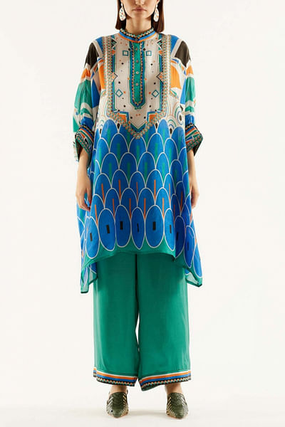 Blue printed tunic and pants